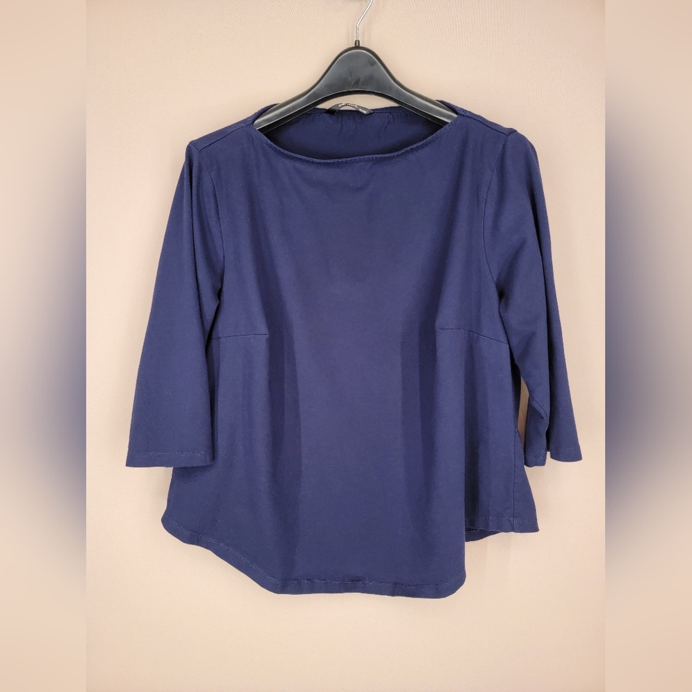 3X 24W Eshakti Jersey Knit Navy Blue Top